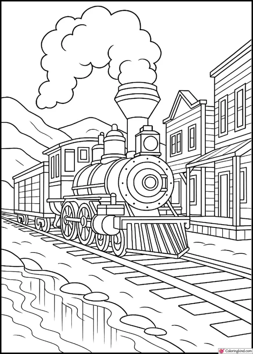 Old Western Steam Engine in a Dusty Town