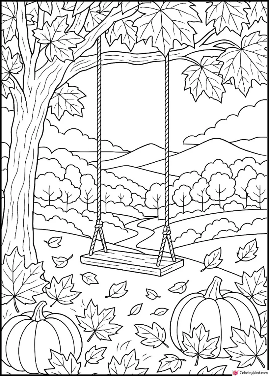 Tree Swing Overlooking a Fall Valley