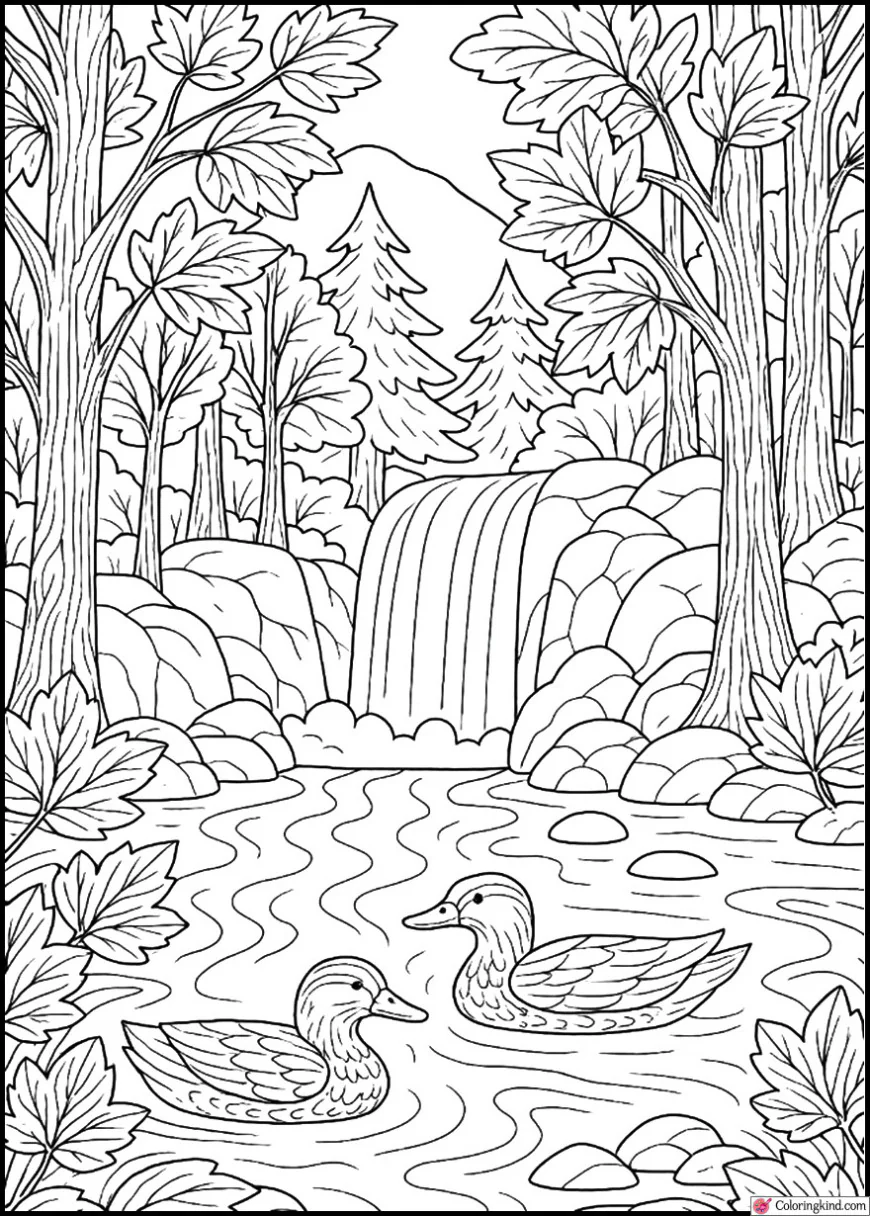 Waterfall in an Autumn Forest