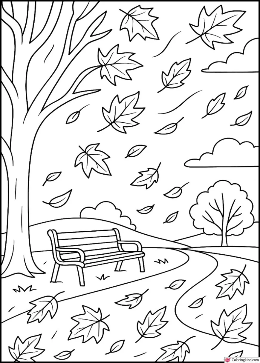 Windy Day with Flying Leaves in the Park