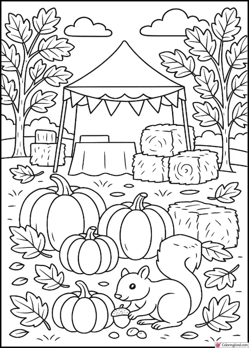 Harvest Festival with Pumpkins and Hay Bales