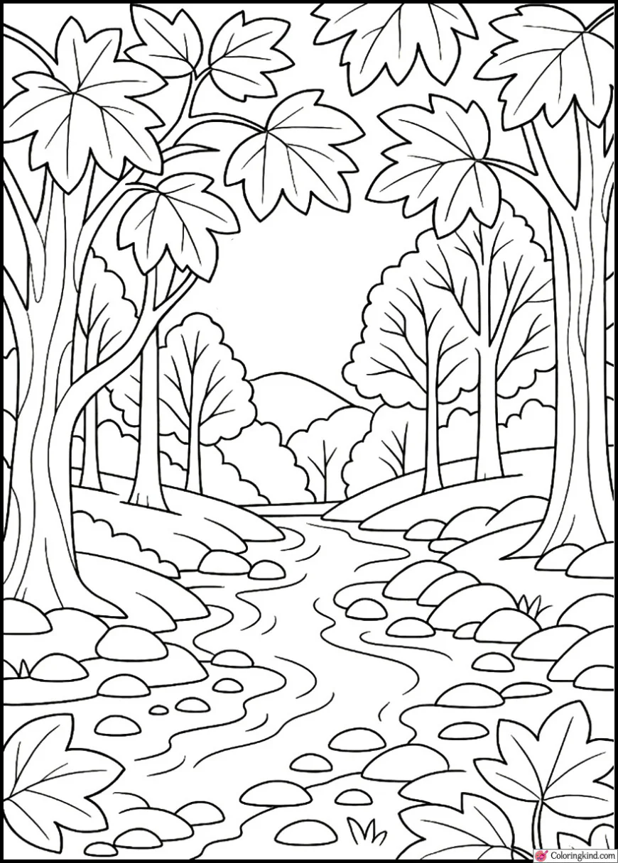 Autumn River Flowing Through a Forest