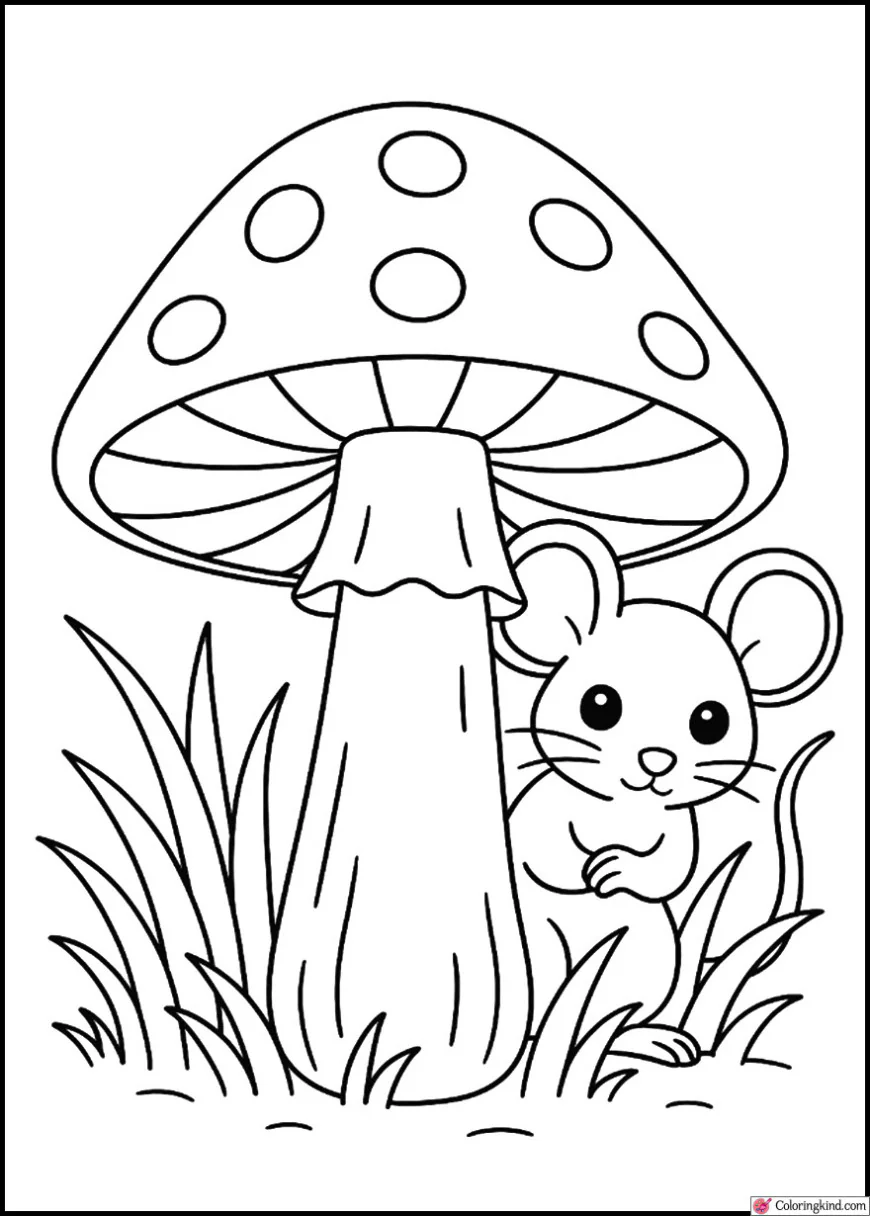 Tiny Mouse Hiding Behind a Mushroom