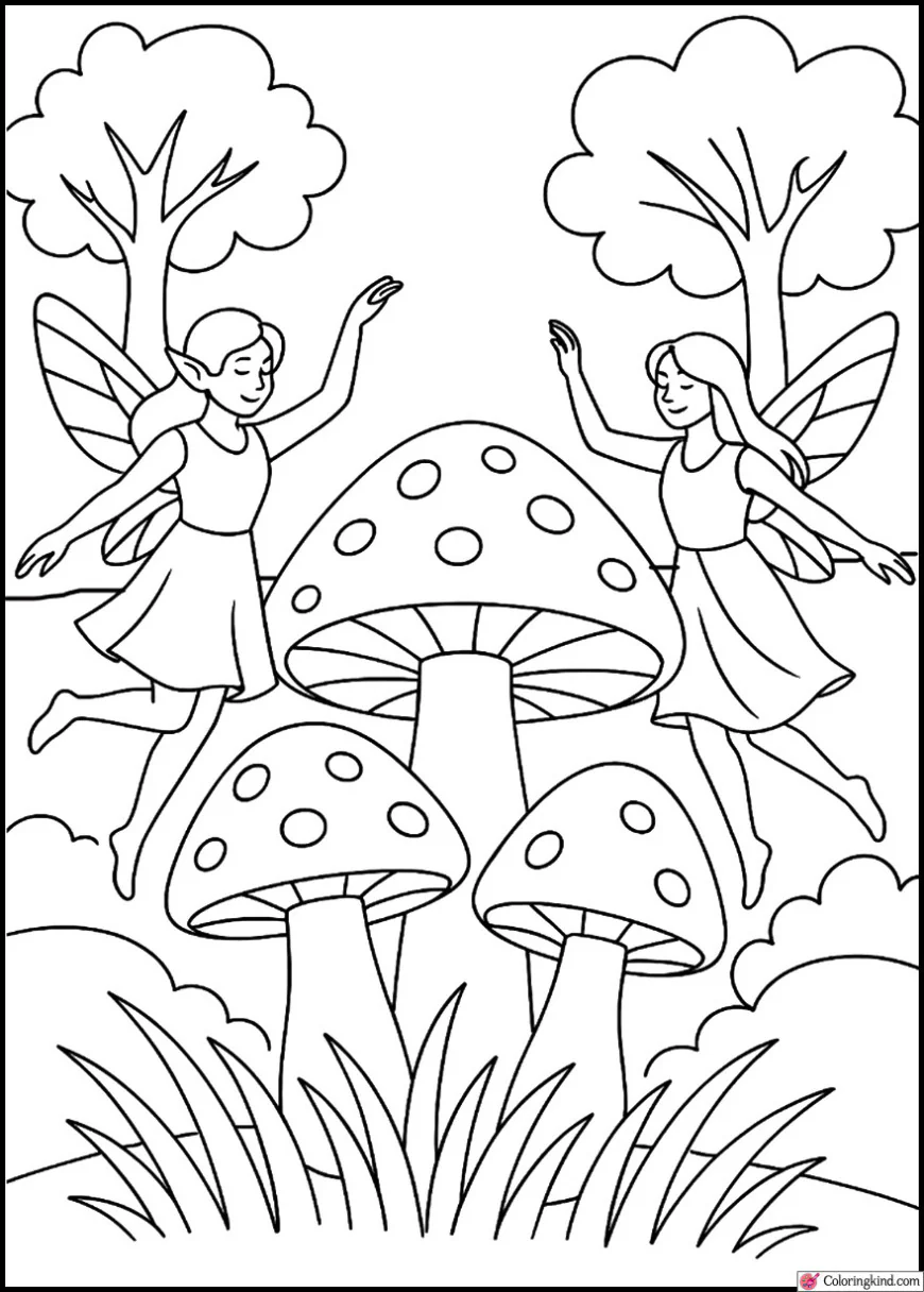 Forest Fairies Dancing Around Mushrooms
