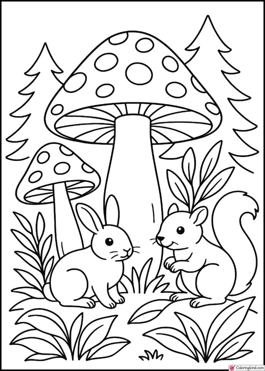 Mushrooms and Forest Critters in Harmony