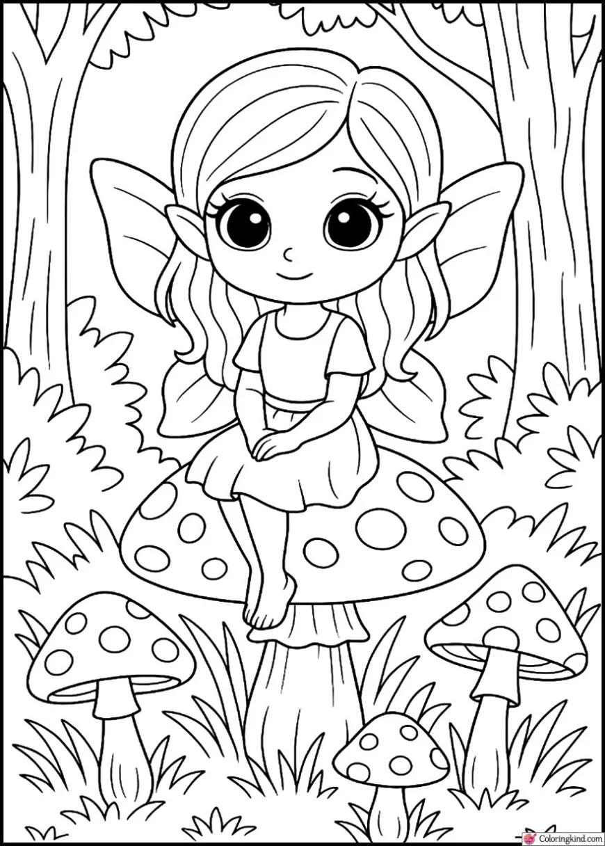 Fairy Sitting on a Mushroom in the Woods