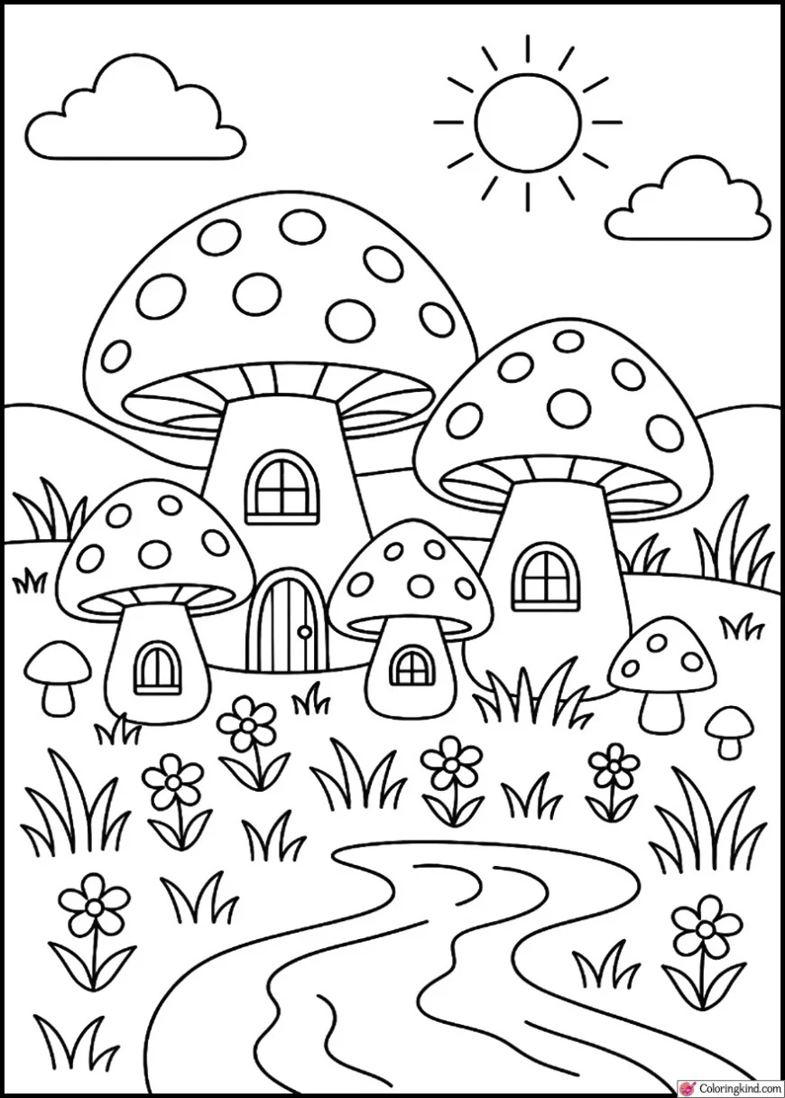 Magical Mushroom Village in the Meadow
