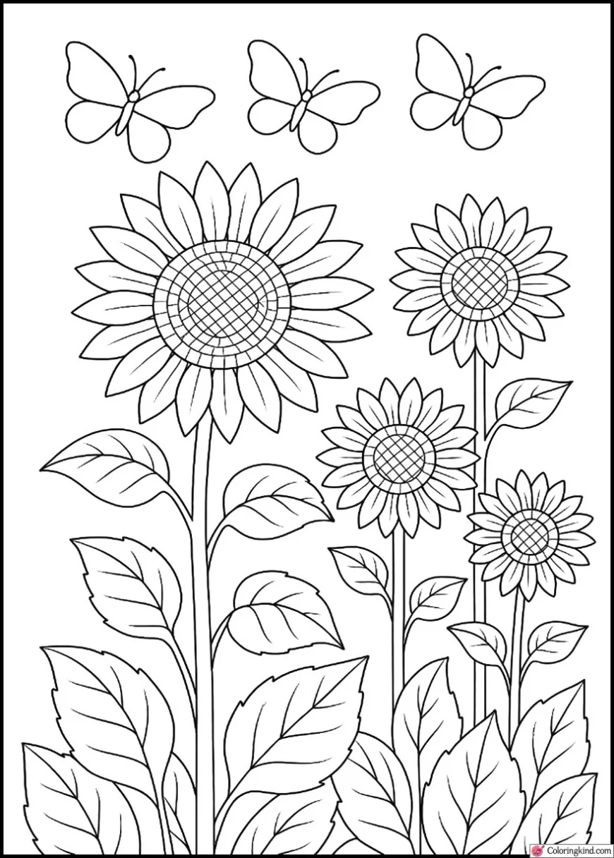 Sunflower Garden with Fluttering Butterflies