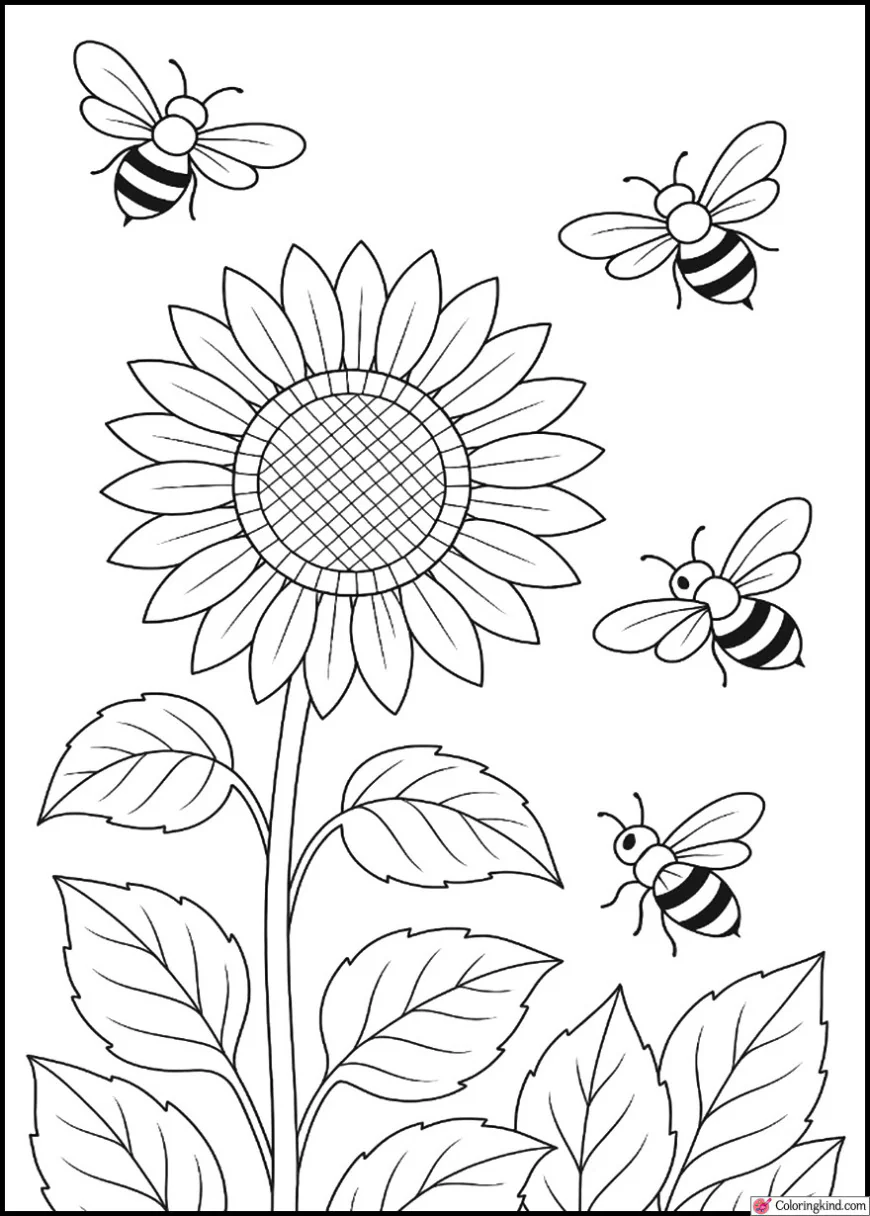 Sunflower and Bees in Summer Breeze