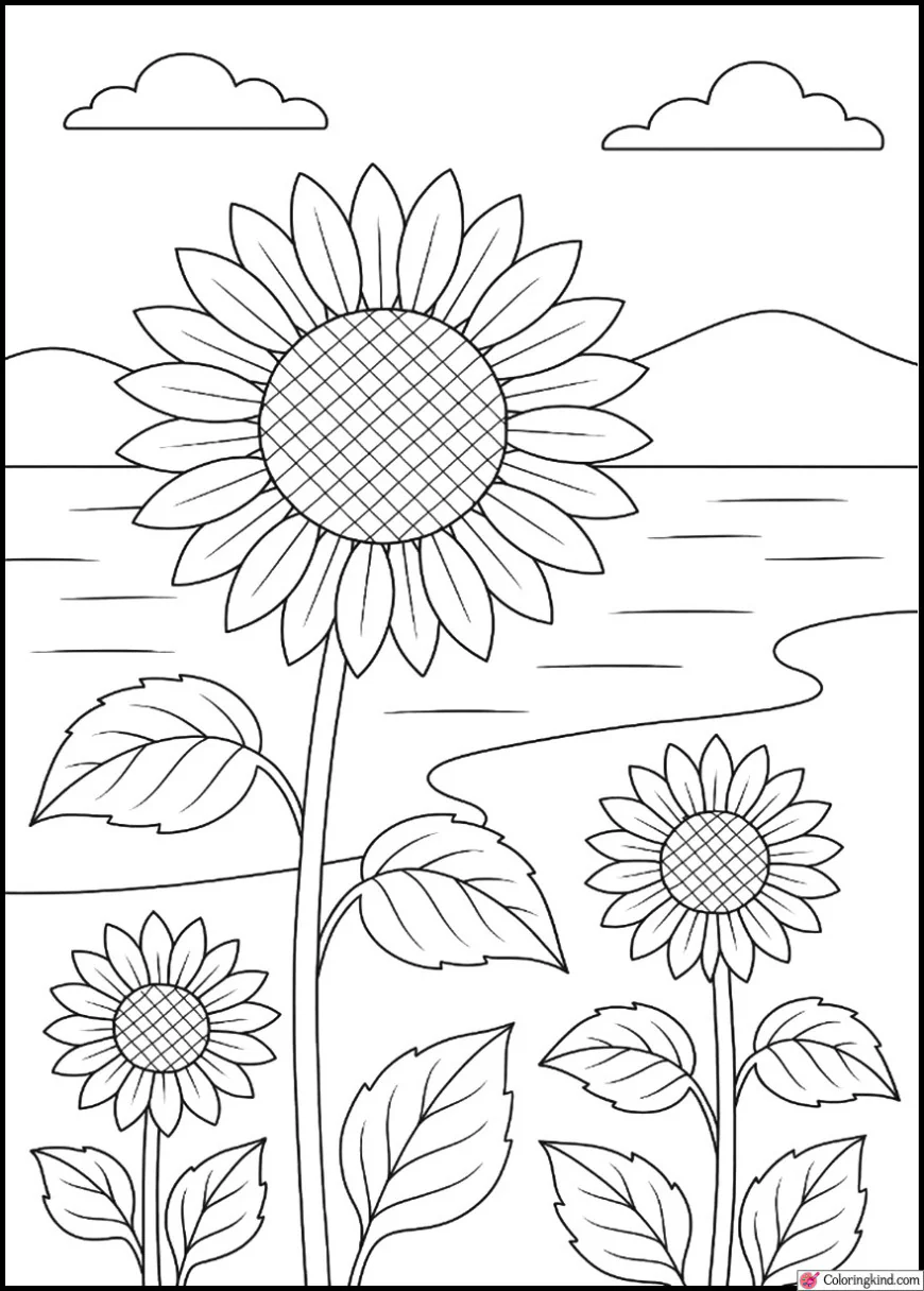 Sunflowers Beside a Peaceful Lake
