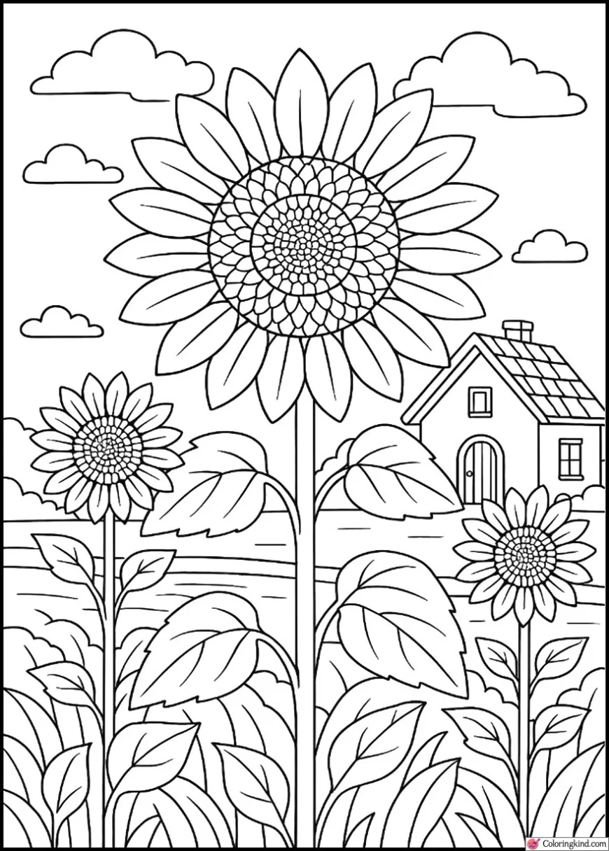 Sunflower Garden Near a Cozy Cottage