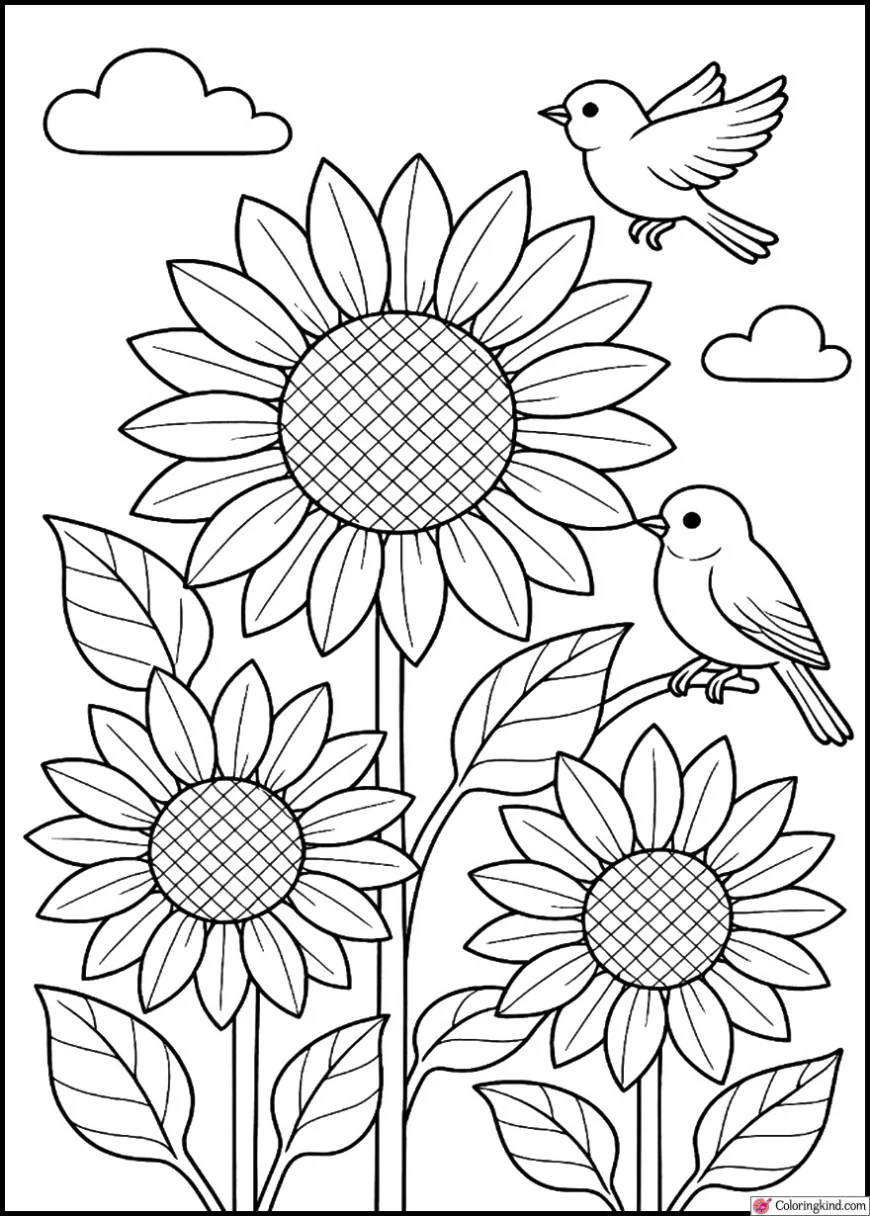 Sunflowers and Chirping Birds