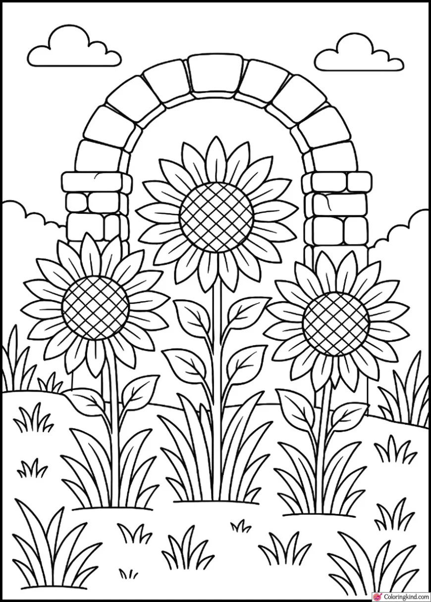Sunflower Garden with Stone Arch