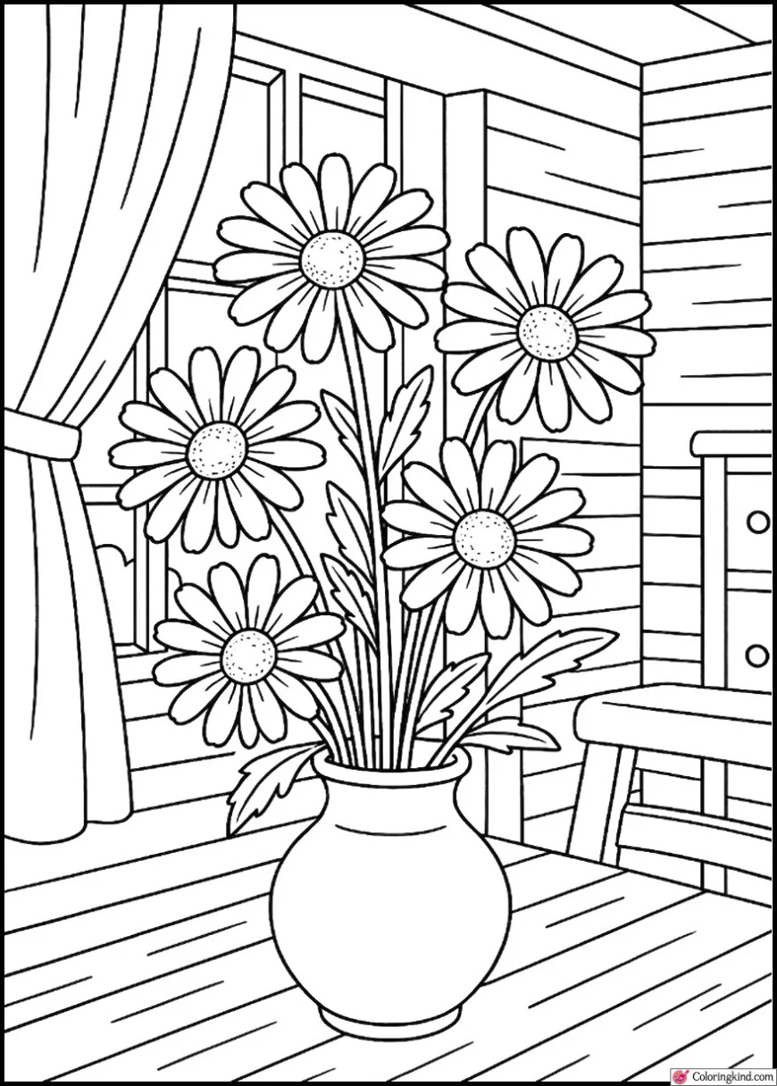 Daisies in a bouquet inside a cozy country room