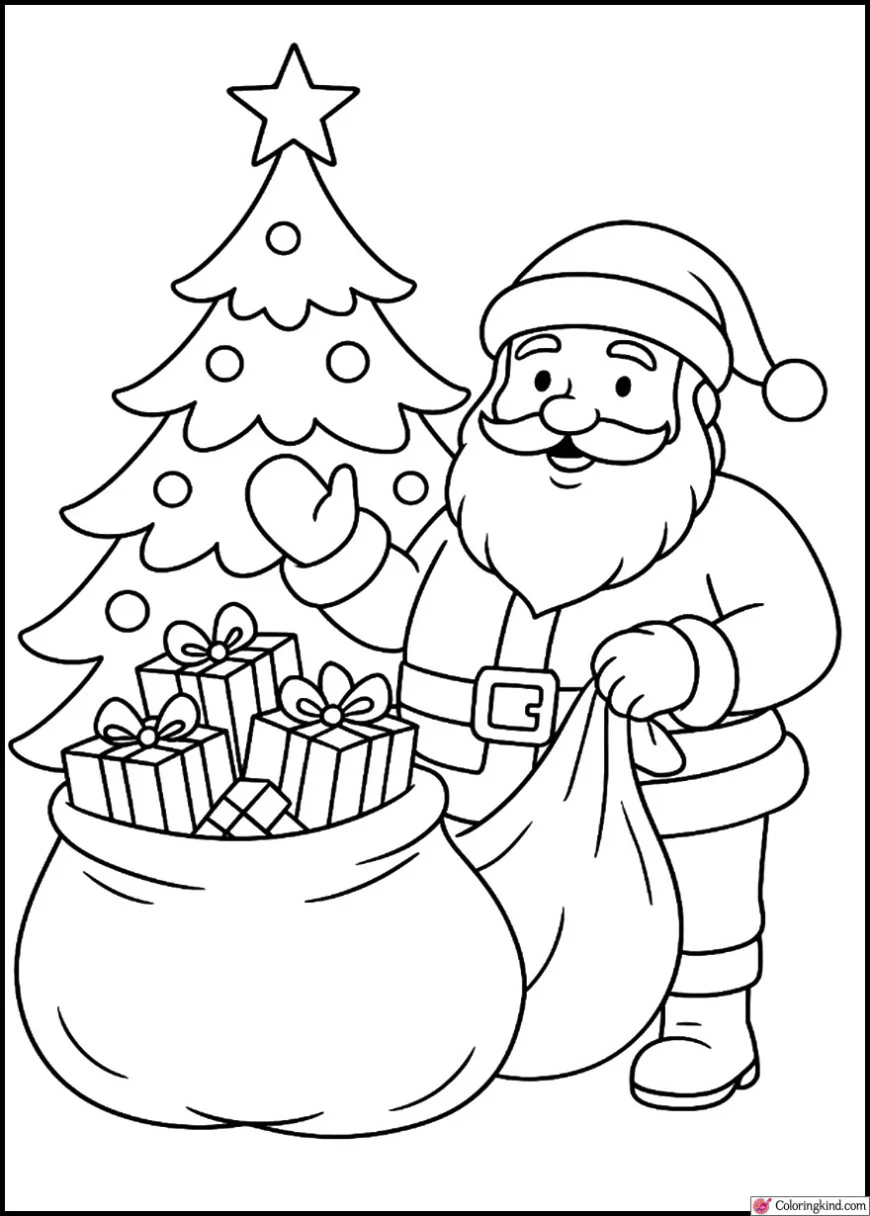 Santa Claus holding a big sack full of presents