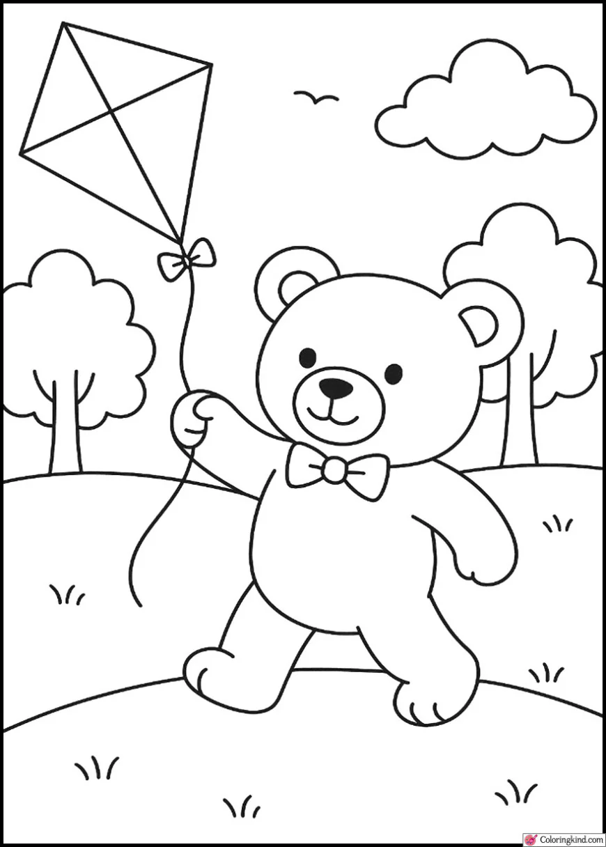 Teddy Bear Flying a Kite