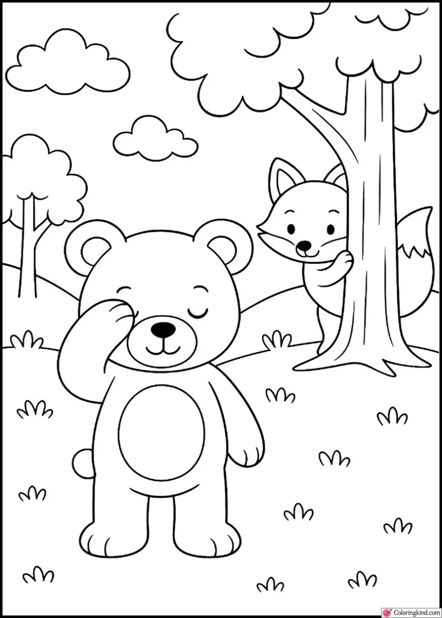Teddy Bear and Fox Playing Hide and Seek