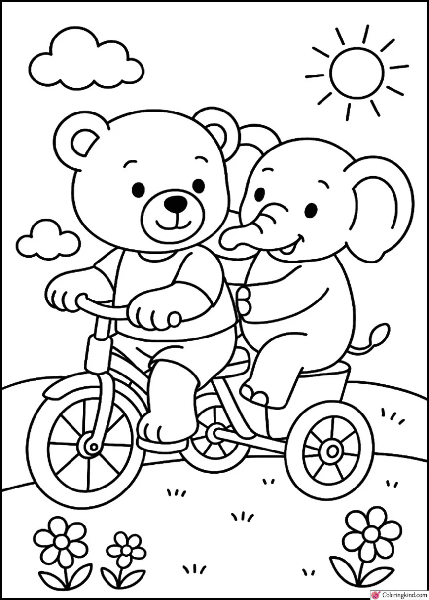 Teddy Bear and Elephant on a Tricycle Ride