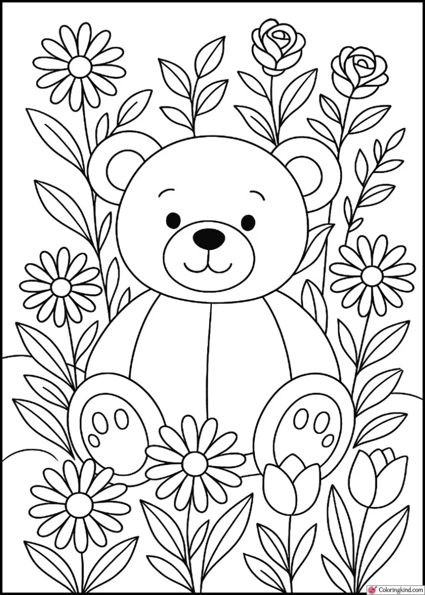 Teddy Bear in a Flower Garden