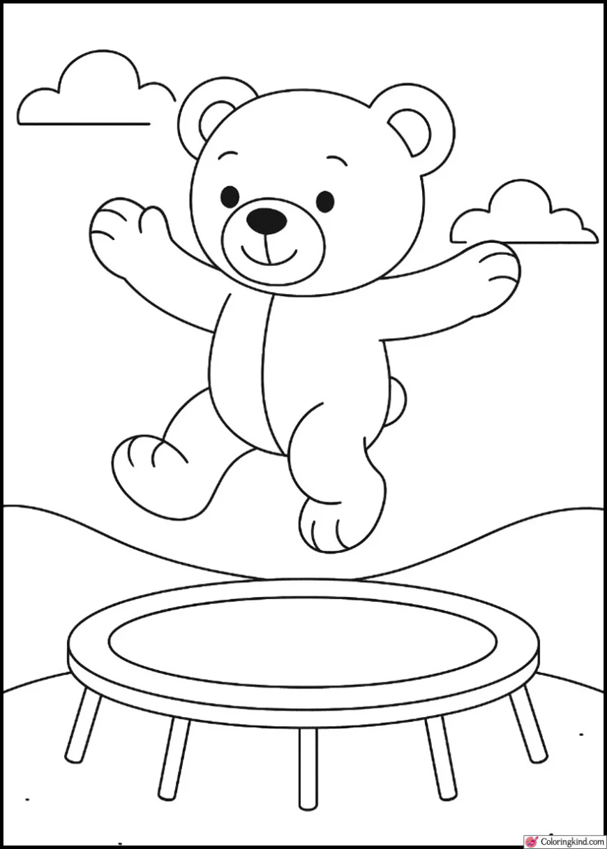 Teddy Bear Jumping on a Trampoline
