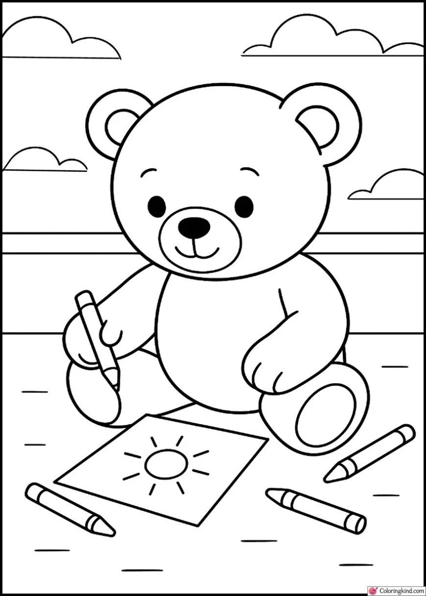 Teddy Bear Drawing with Crayons