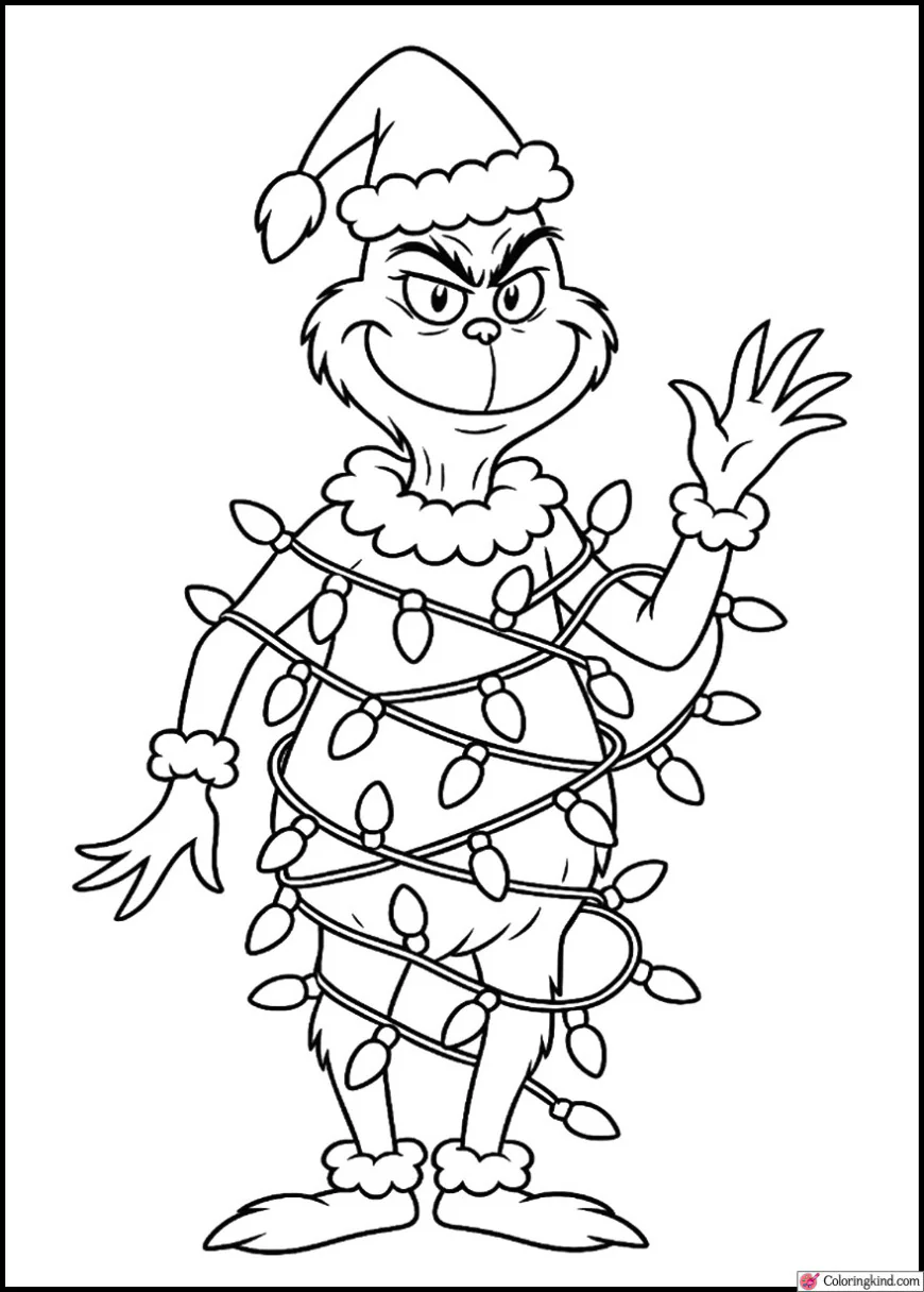 The Grinch Wrapped in Christmas Lights