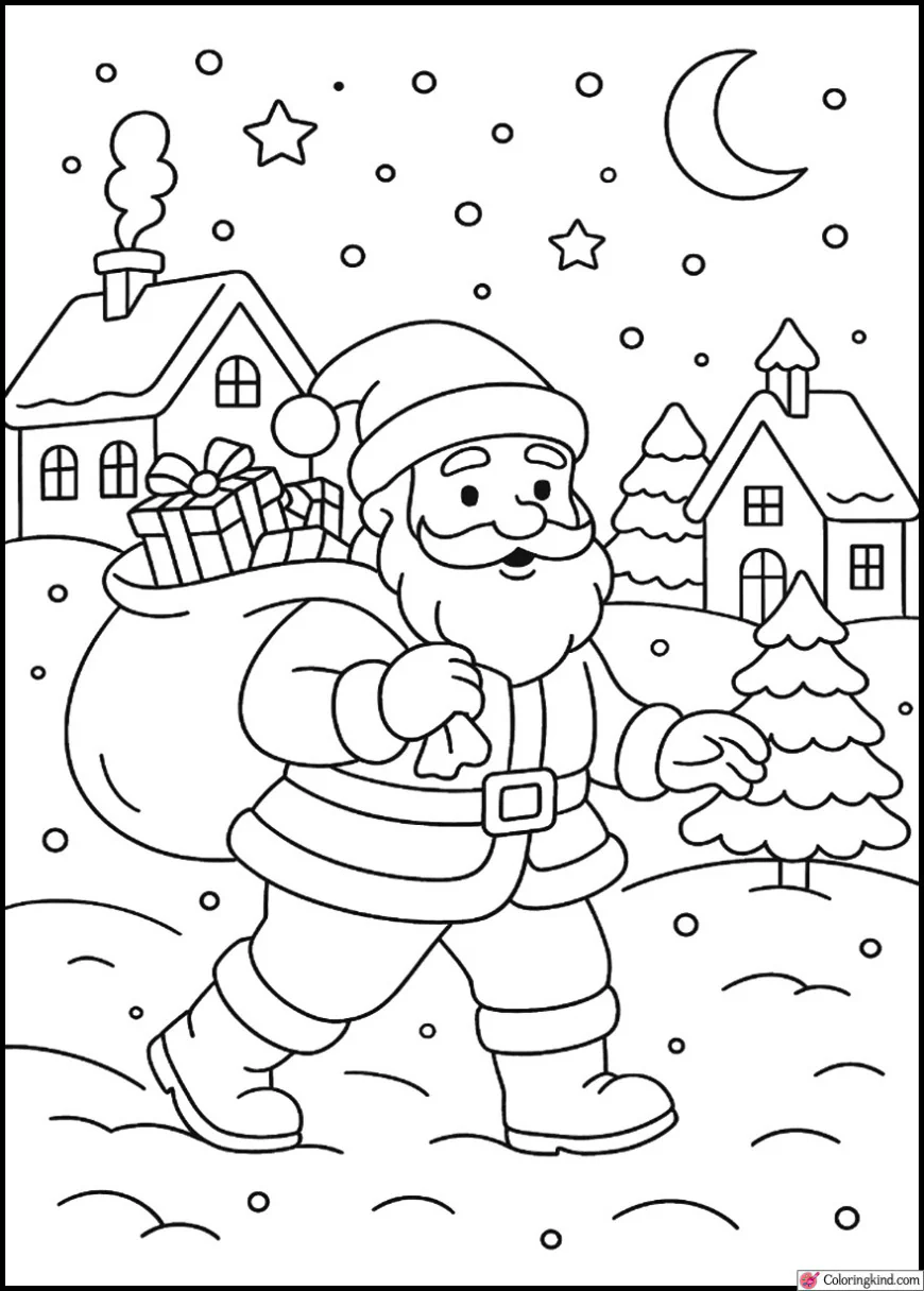 Santa Claus Delivering Gifts in a Snowy Village