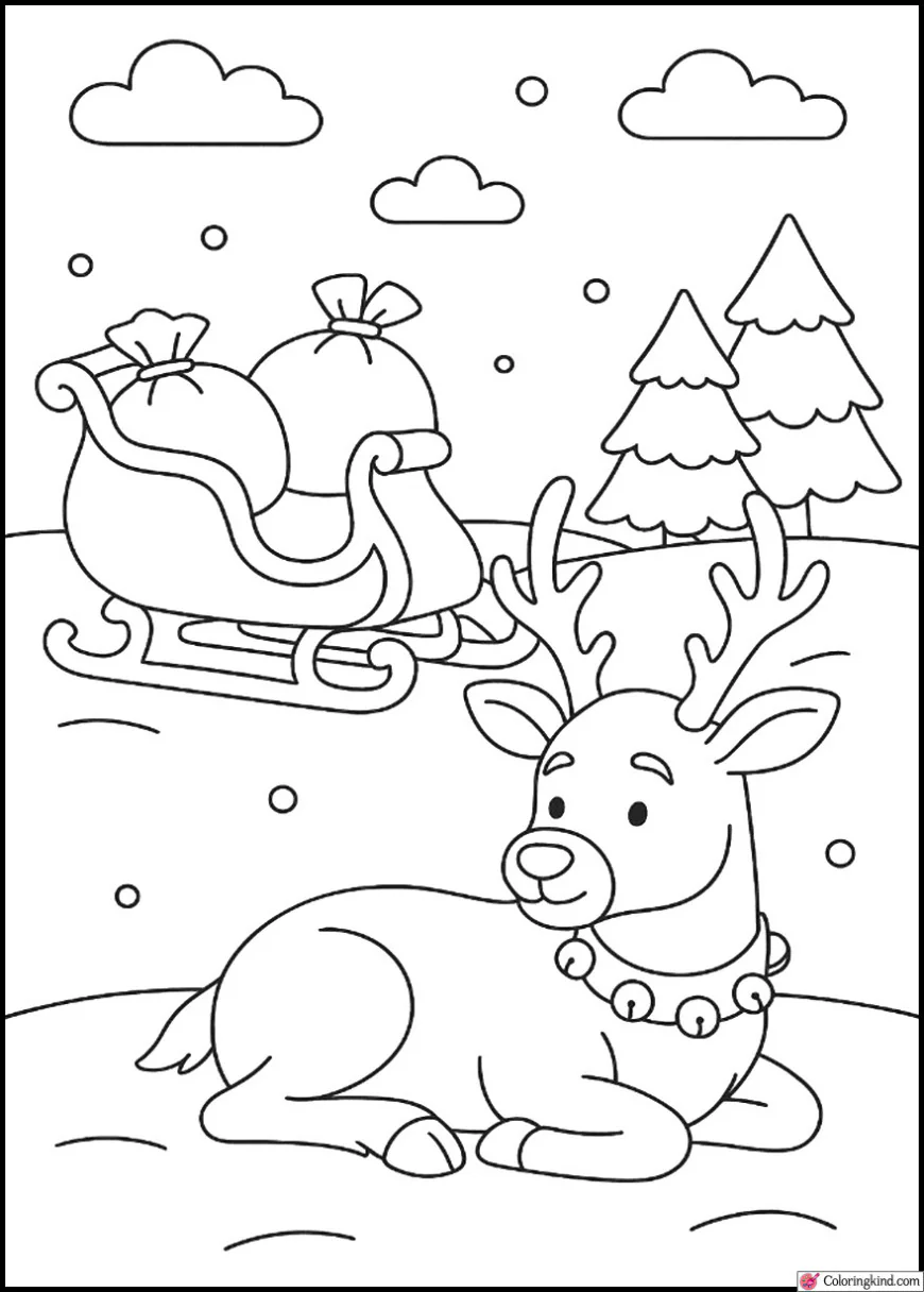 Reindeer Resting Beside Santa’s Sleigh