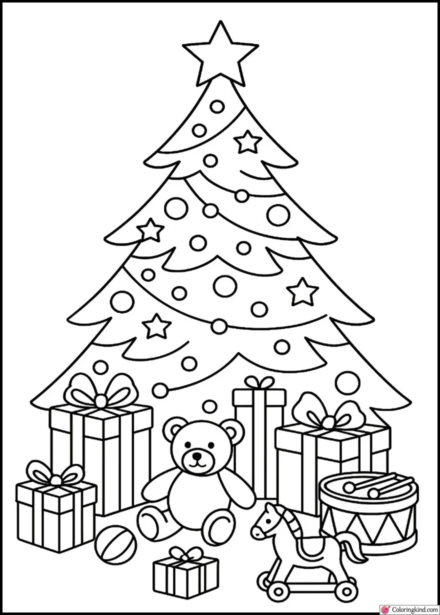 Christmas Tree Surrounded by Presents and Toys