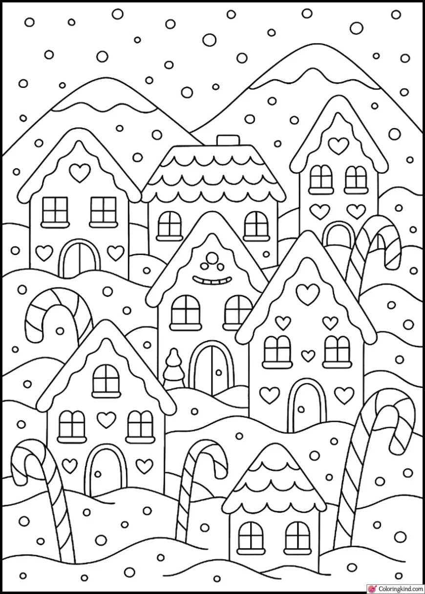 Gingerbread Village with Candy Canes and Snow