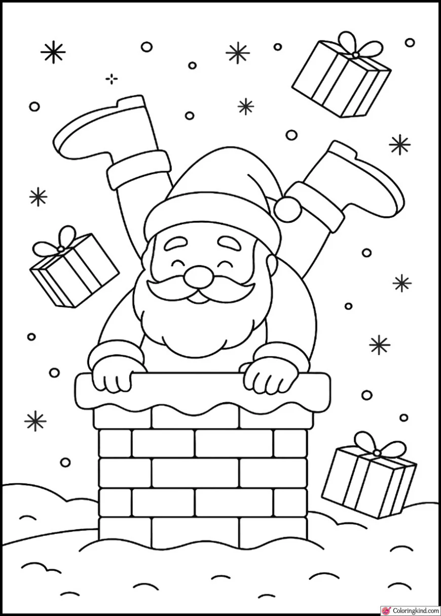 Santa Stuck in a Chimney with Presents Falling