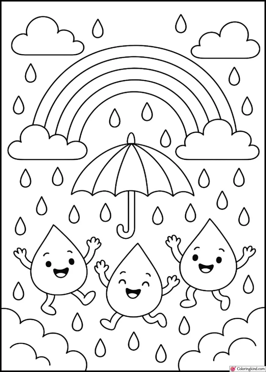 Happy Raindrops Dancing Under a Rainbow