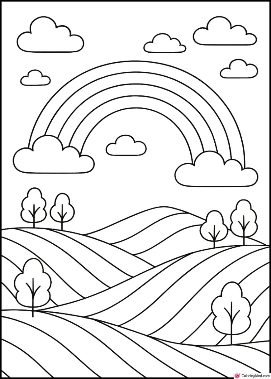 Rainbow Over a Rolling Countryside Hill