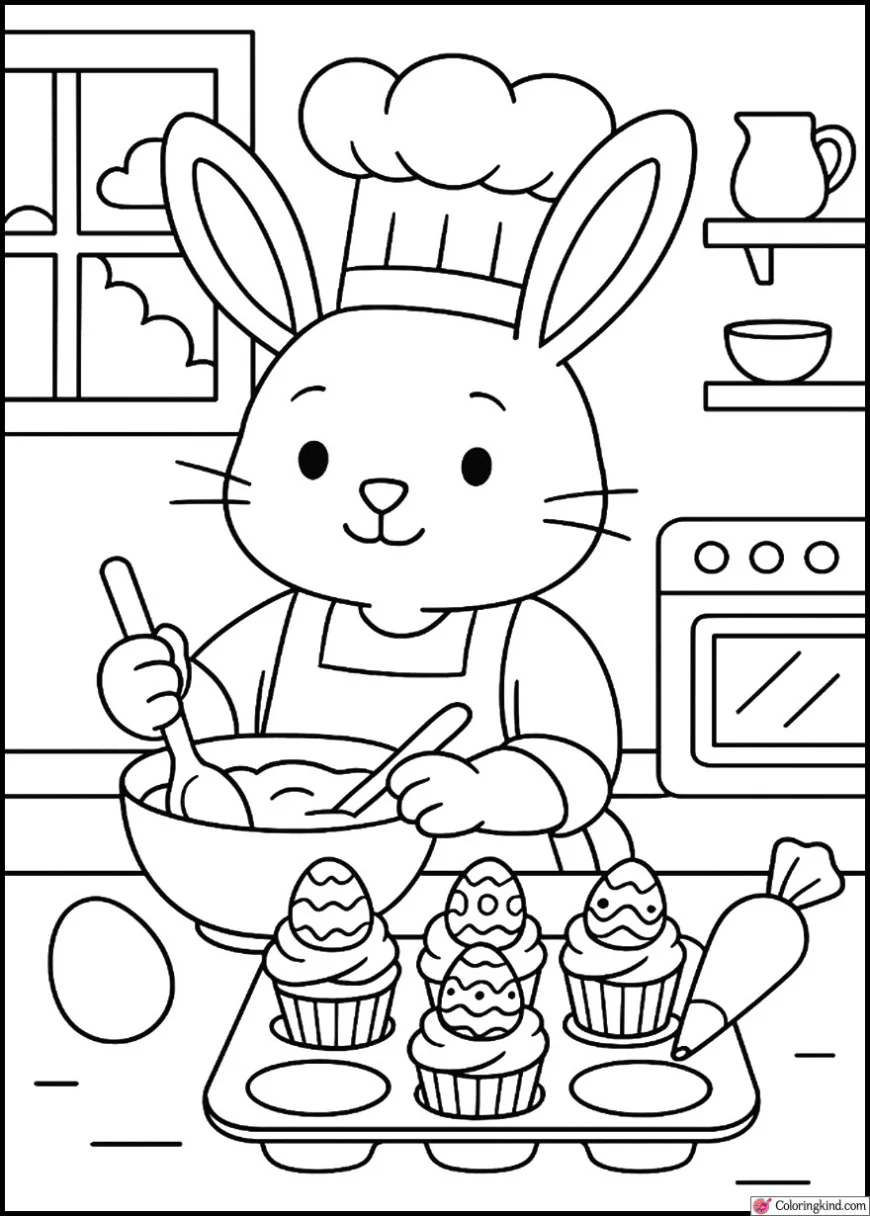 Bunny Chef Baking Easter Cupcakes