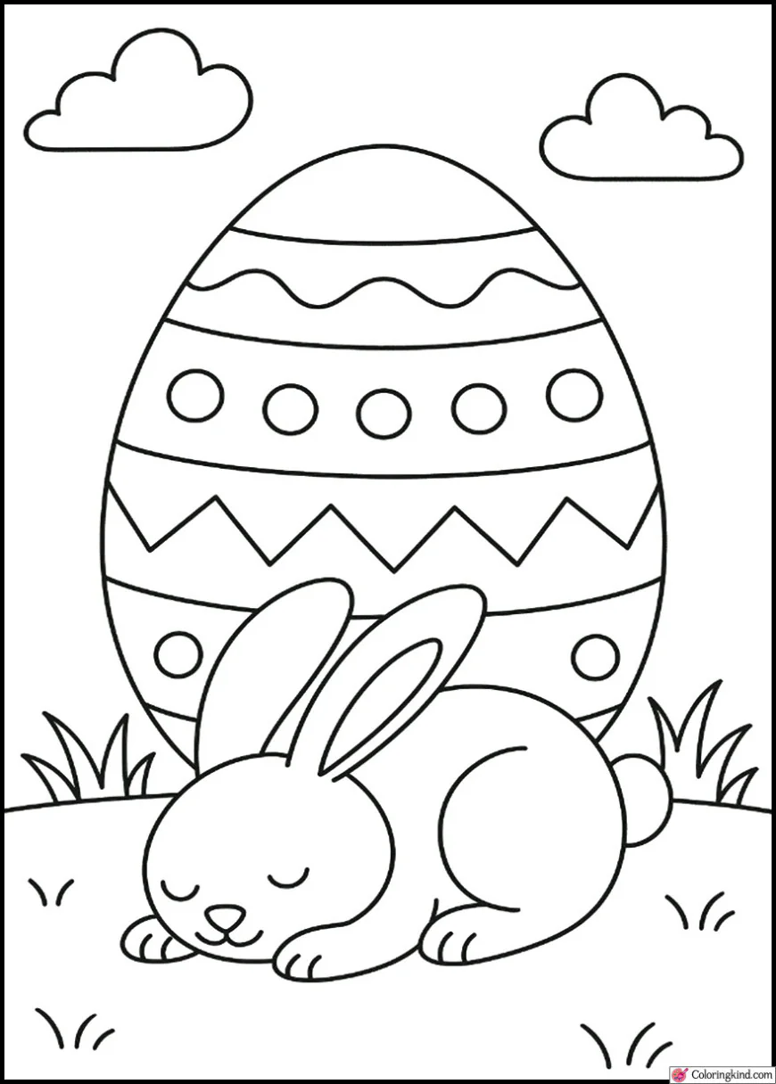 Bunny Sleeping Under a Giant Painted Egg