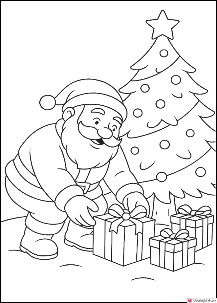 Santa putting gifts under the Christmas tree