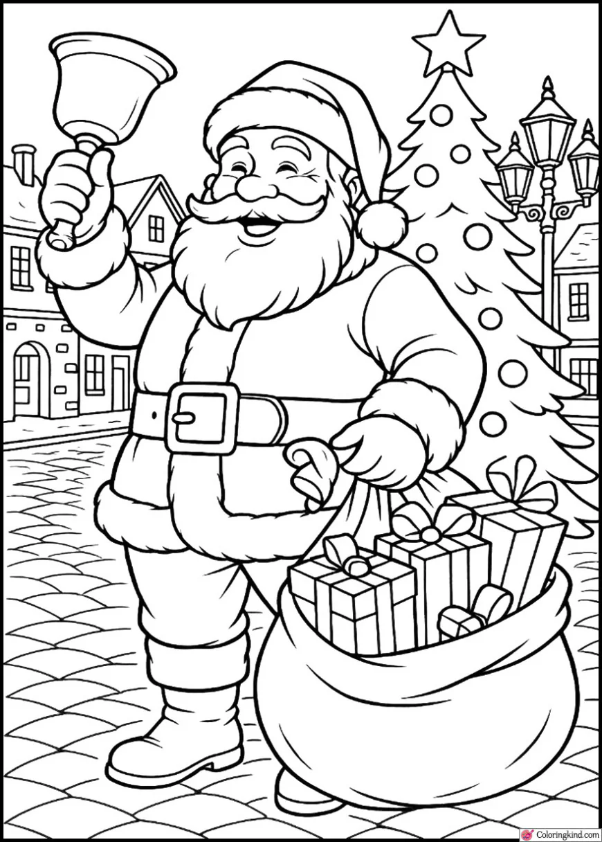 Santa ringing a bell in town square
