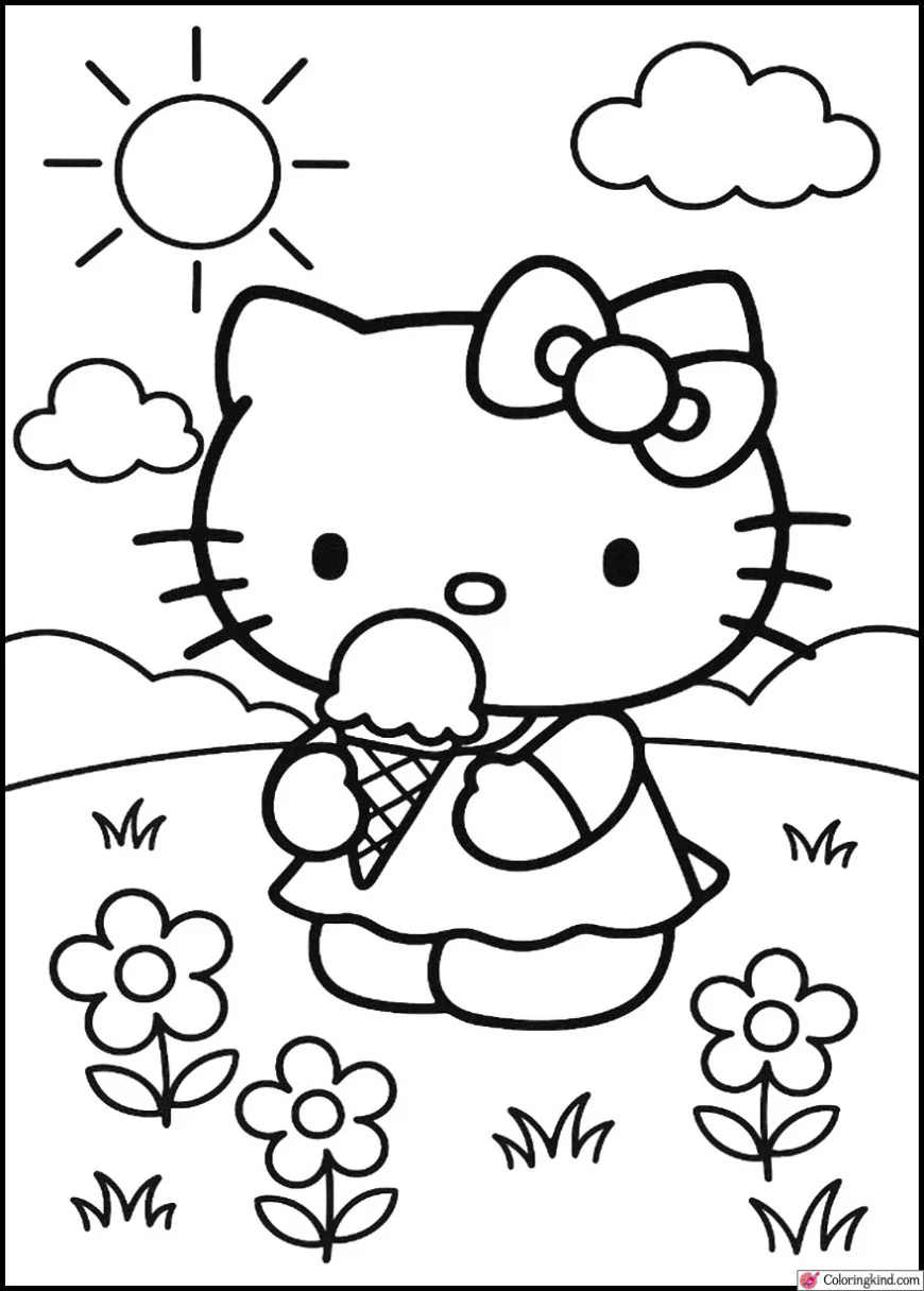 Hello Kitty eating ice cream on a sunny day