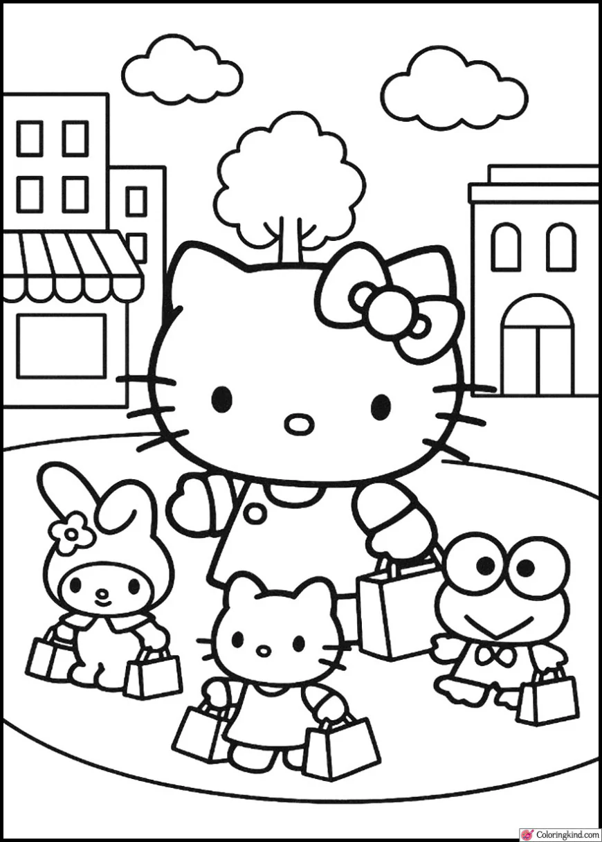 Hello Kitty shopping with friends in the city