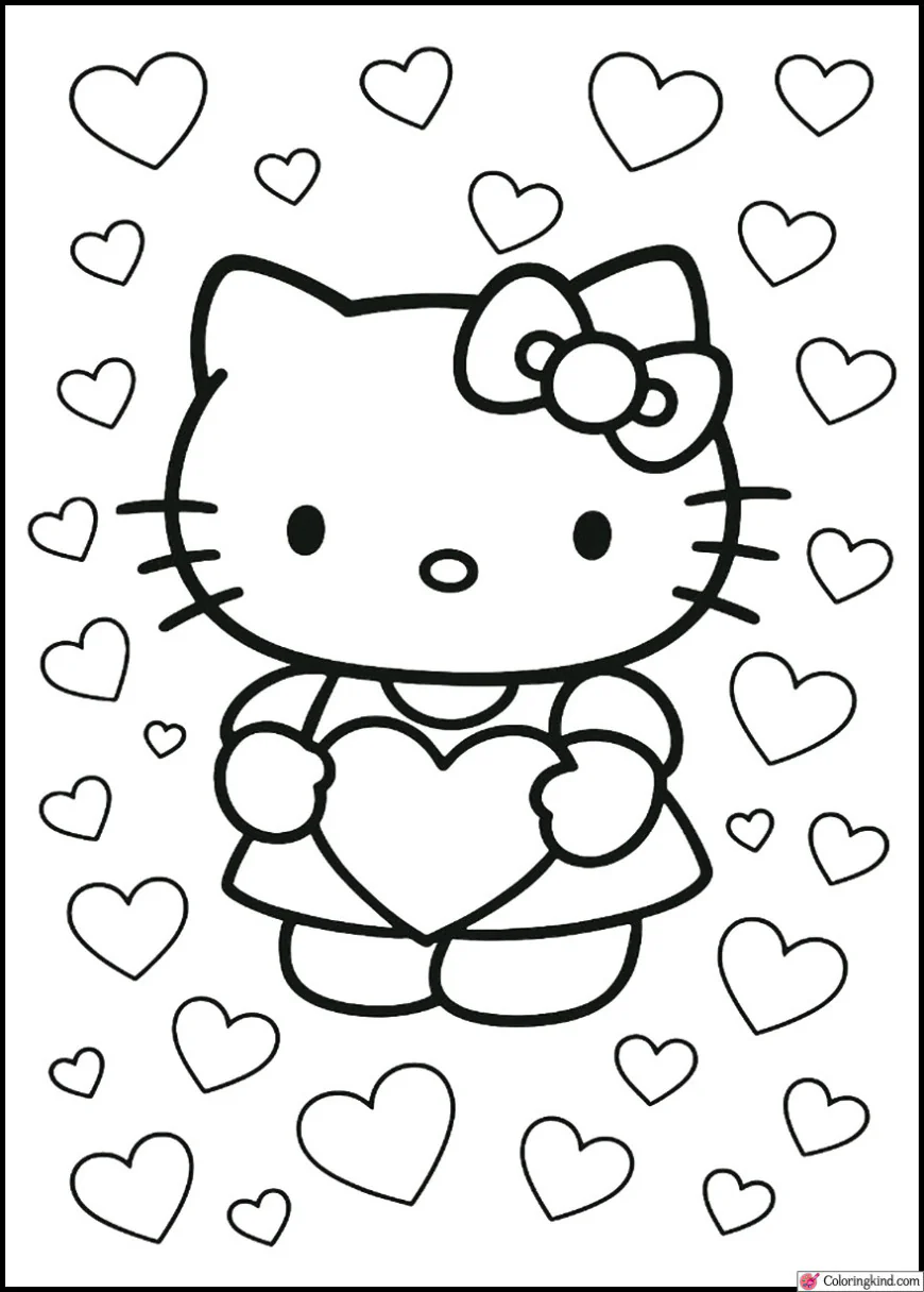 Hello Kitty celebrating Valentine’s Day with hearts