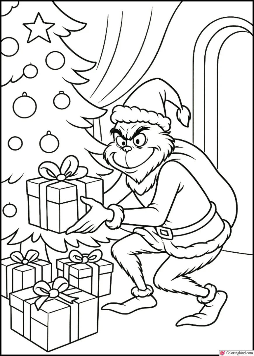 The Grinch stealing Christmas presents from under the tree