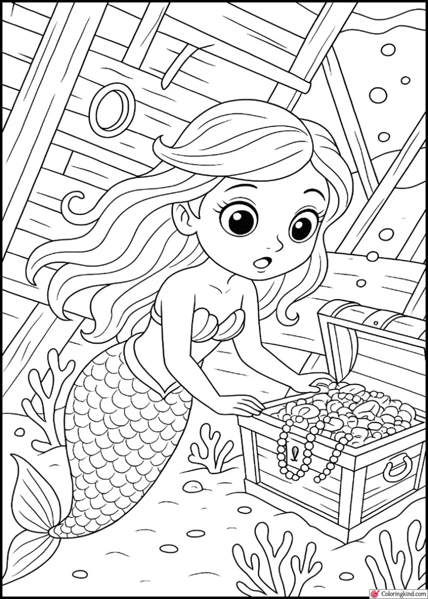 The Mermaid discovering a treasure chest in sunken ship
