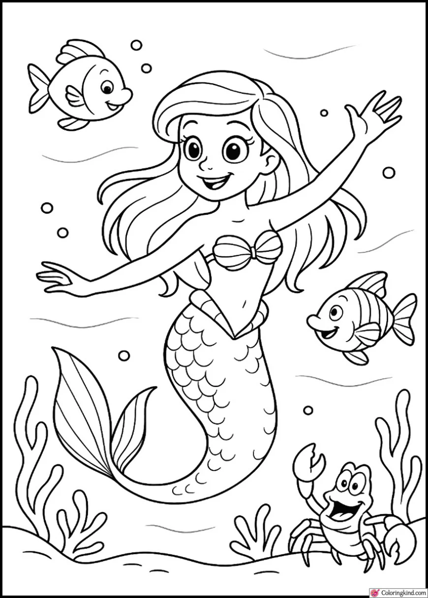 The Mermaid dancing with fish and Sebastian-like crab