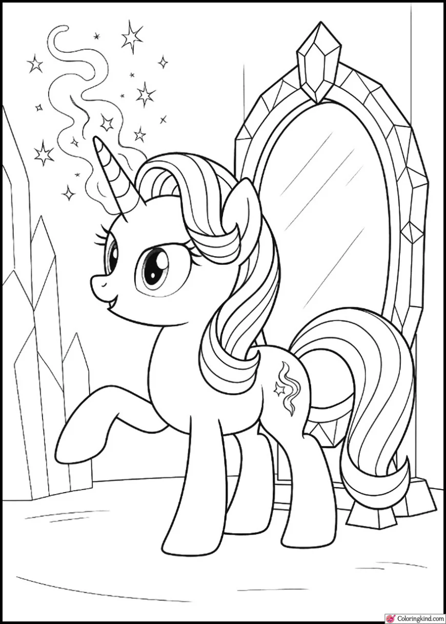 Starlight Glimmer casting spells beside her crystal mirror