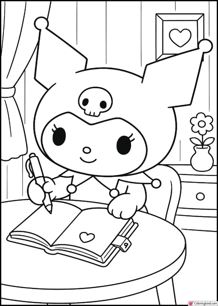 Kuromi writing in her secret pink diary