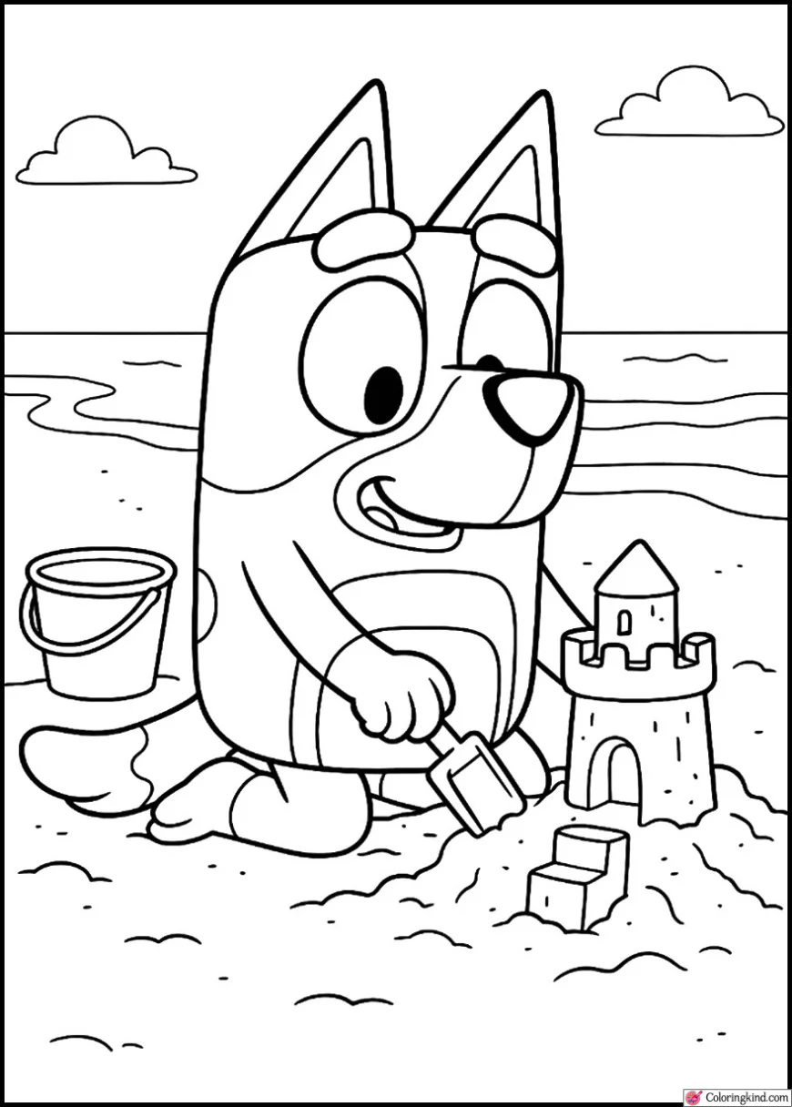 Bluey building a sandcastle