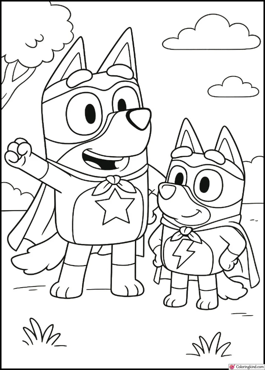 Bluey and Bingo dressing up as superheroes