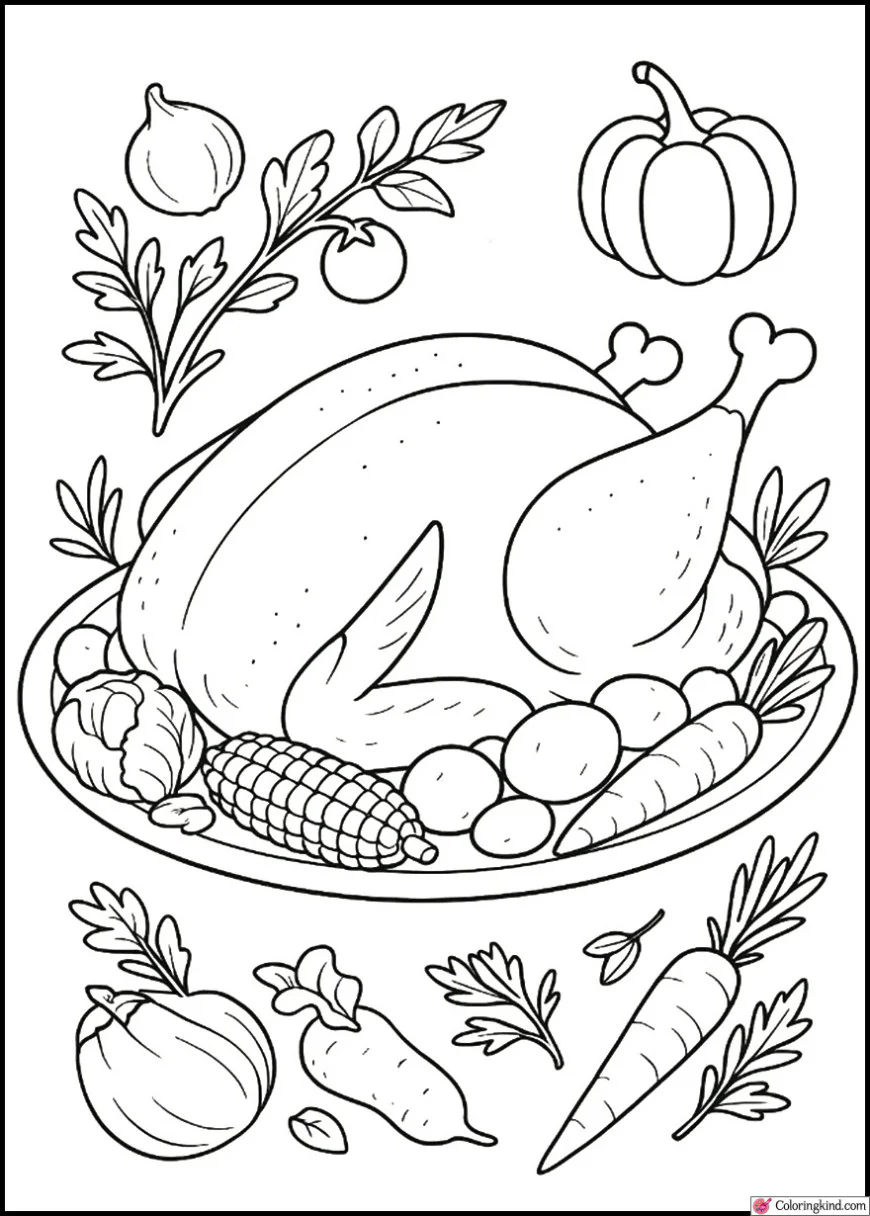 Roasted Turkey Surrounded by Vegetables