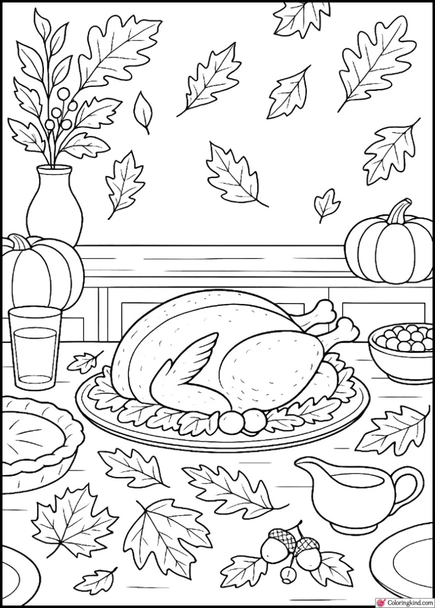 Thanksgiving Table Decorated with Fall Leaves