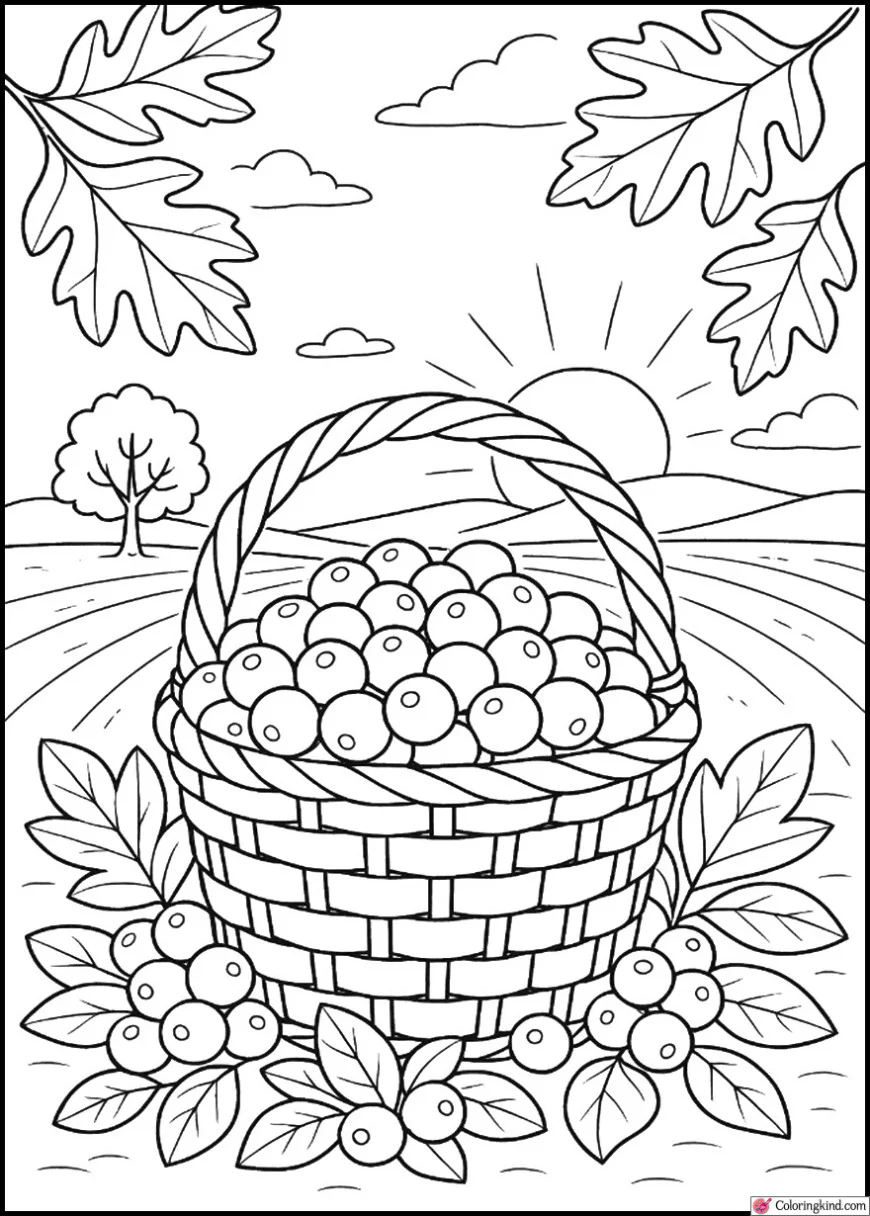 Thanksgiving Basket Filled with Cranberries